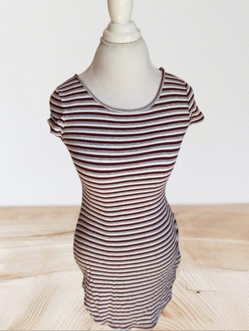 💥 Striped Midi Dress in Burgundy and White